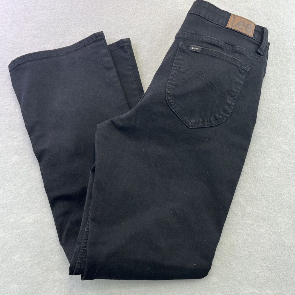 Womens 14 M Lee Jeans Mid Rise Boot Cut Black Denim Pants Stretch Reg Fit